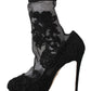 Dolce & Gabbana Black Roses Stretch Socks Stilettos Booties