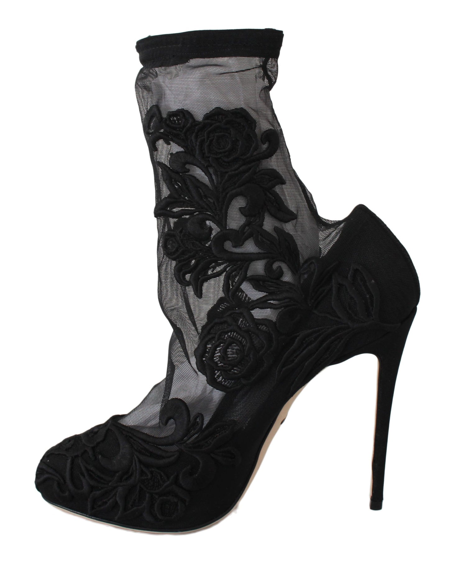 Dolce & Gabbana Black Roses Stretch Socks Stilettos Booties