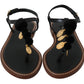 Dolce & Gabbana Black Leather Coins Flip Flops Sandals Shoes