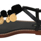 Dolce & Gabbana Black Leather Coins Flip Flops Sandals Shoes