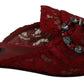 Dolce & Gabbana Red Lace Crystal Slide On Flats Shoes