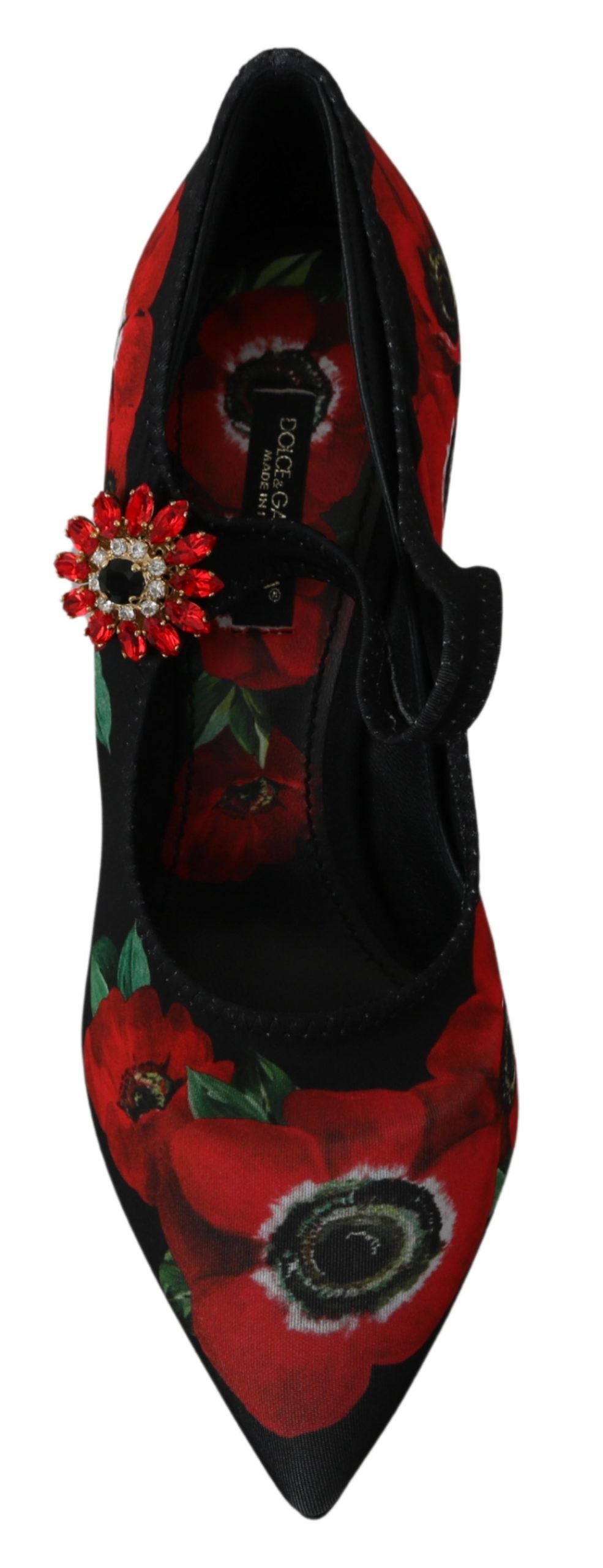 Dolce & Gabbana Black Red Floral Mary Janes Pumps Shoes