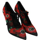 Dolce & Gabbana Black Red Floral Mary Janes Pumps Shoes