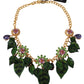 Dolce & Gabbana Floral Crystal Charm Gold Brass Statement Necklace