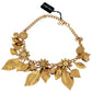 Dolce & Gabbana Floral Crystal Charm Gold Brass Statement Necklace