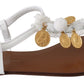 Dolce & Gabbana White Leather Coins Flip Flops Sandals Shoes