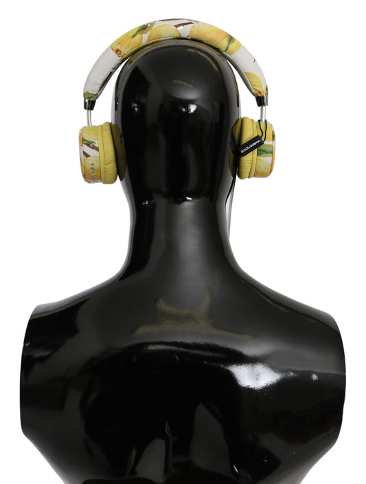 Dolce & Gabbana Yellow White Lemon Print Leather Headphones