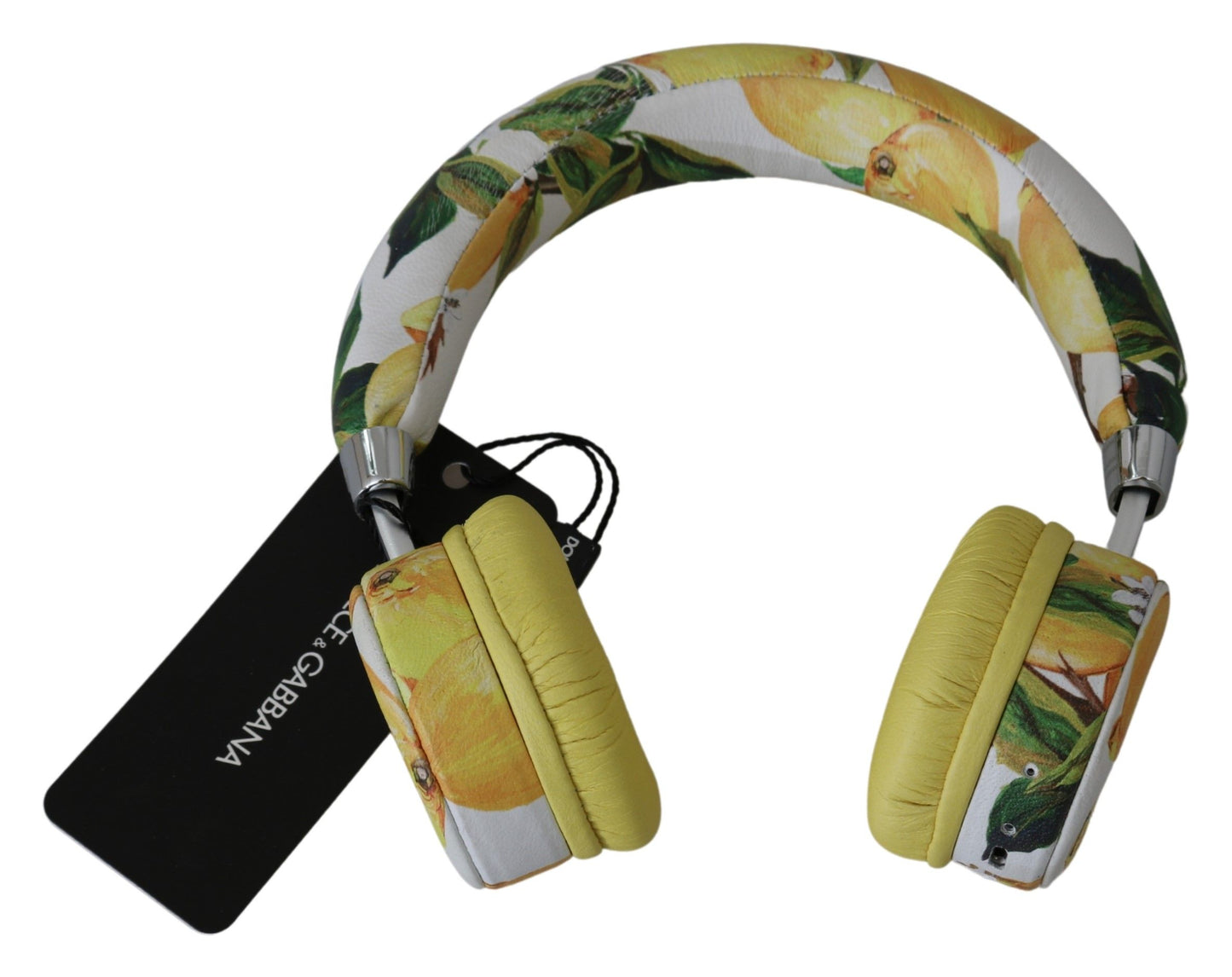 Dolce & Gabbana Yellow White Lemon Print Leather Headphones