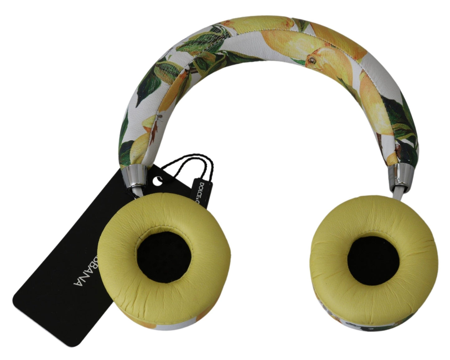 Dolce & Gabbana Yellow White Lemon Print Leather Headphones