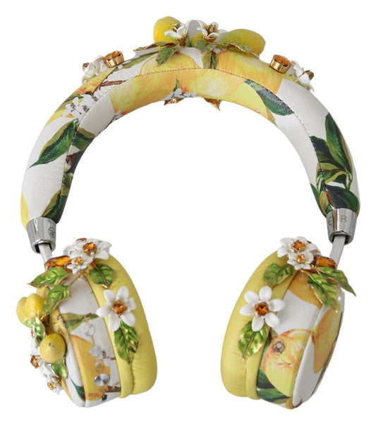 Dolce & Gabbana Yellow Lemon Crystal Floral Leather Headphones