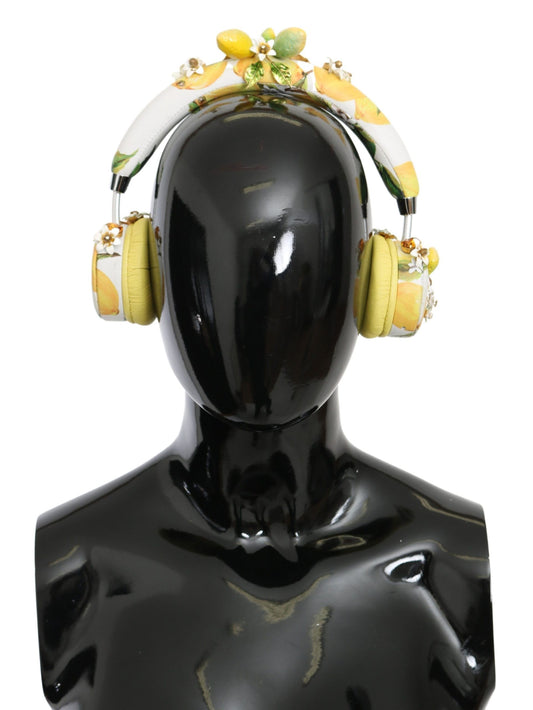 Dolce & Gabbana Yellow Lemon Crystal Floral Leather Headphones