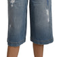 Dolce & Gabbana Blue Wide Leg Cropped Mid Waist Cotton Jeans