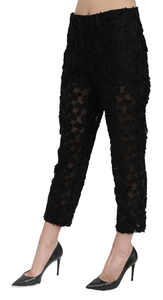 Dolce & Gabbana Black Lace Straight Cropped High Waist Pants