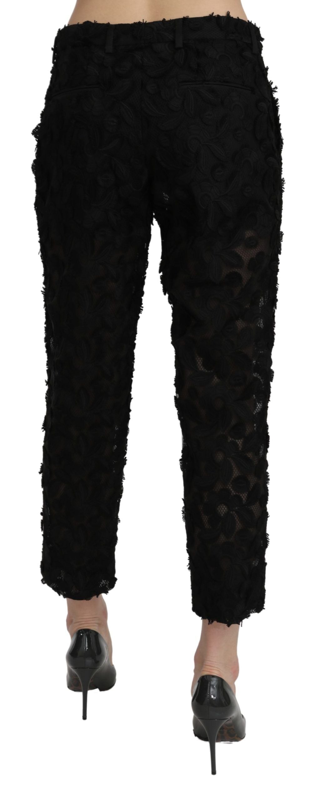 Dolce & Gabbana Black Lace Straight Cropped High Waist Pants