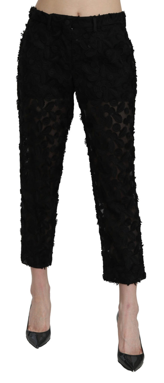 Dolce & Gabbana Black Lace Straight Cropped High Waist Pants