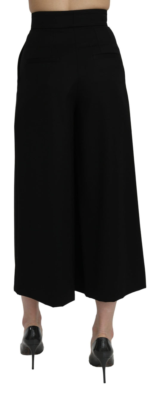 Dolce & Gabbana Black High Waist Wide Leg Cropped Pants