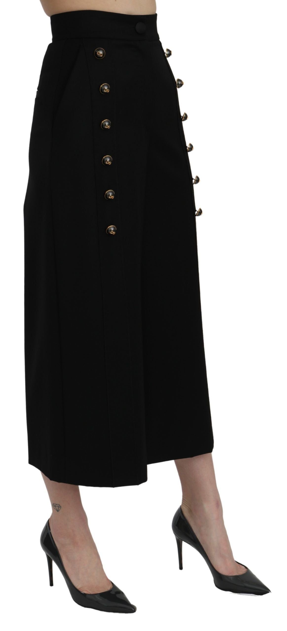 Dolce & Gabbana Black High Waist Wide Leg Cropped Pants