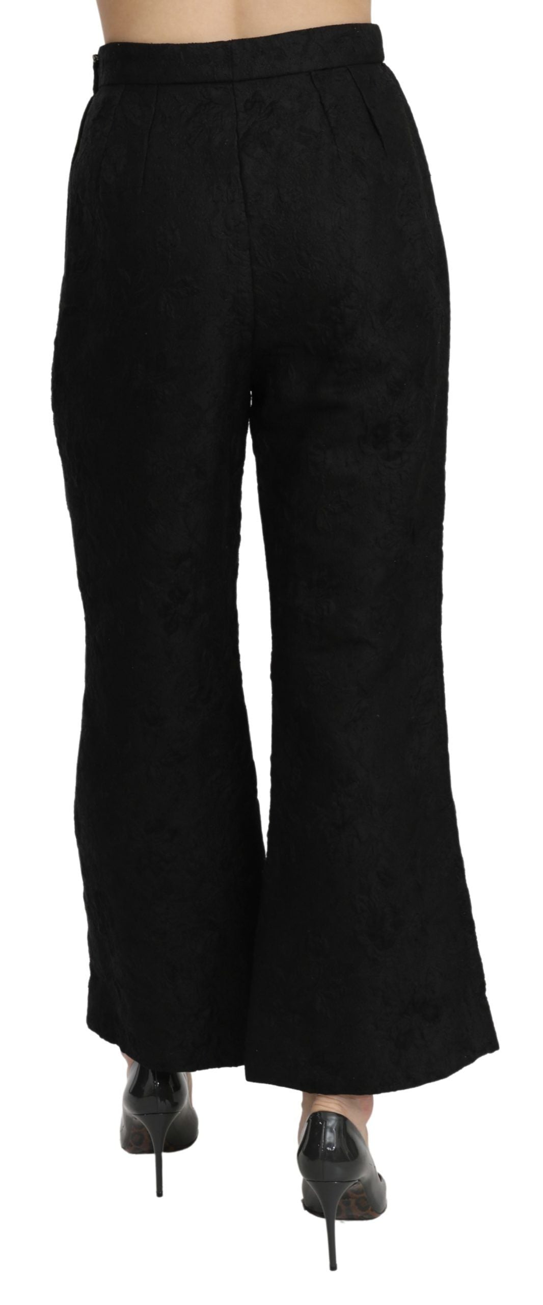 Dolce & Gabbana Black High Waist Flared Cropped Brocade Pants