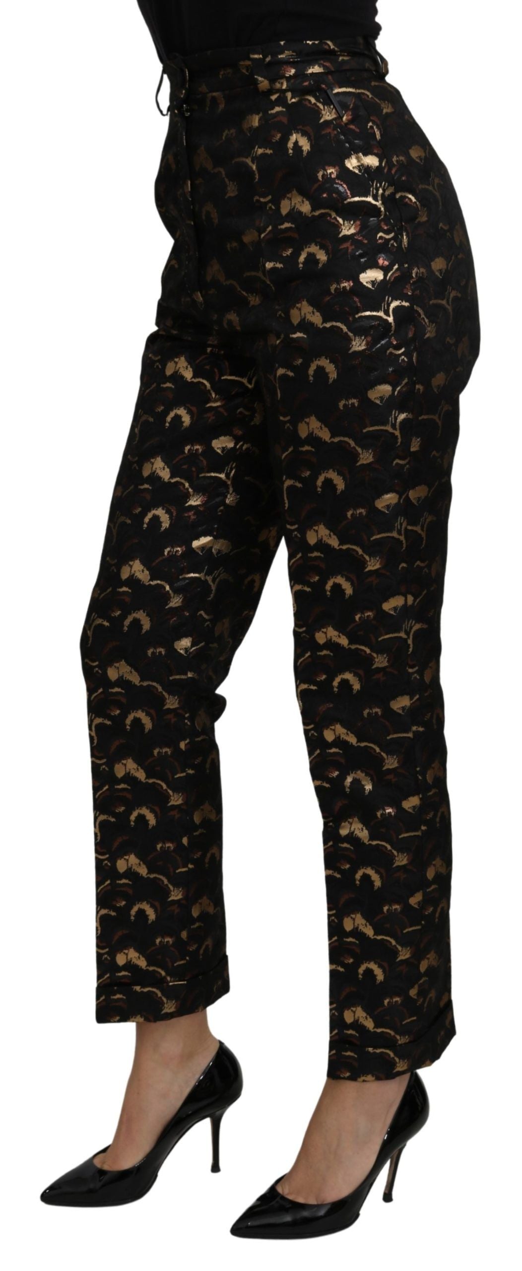 Dolce & Gabbana Black Gold Brocade High Waist Pants