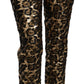 Dolce & Gabbana Gold Brown Leopard Sequined High Waist Pants