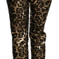 Dolce & Gabbana Gold Brown Leopard Sequined High Waist Pants