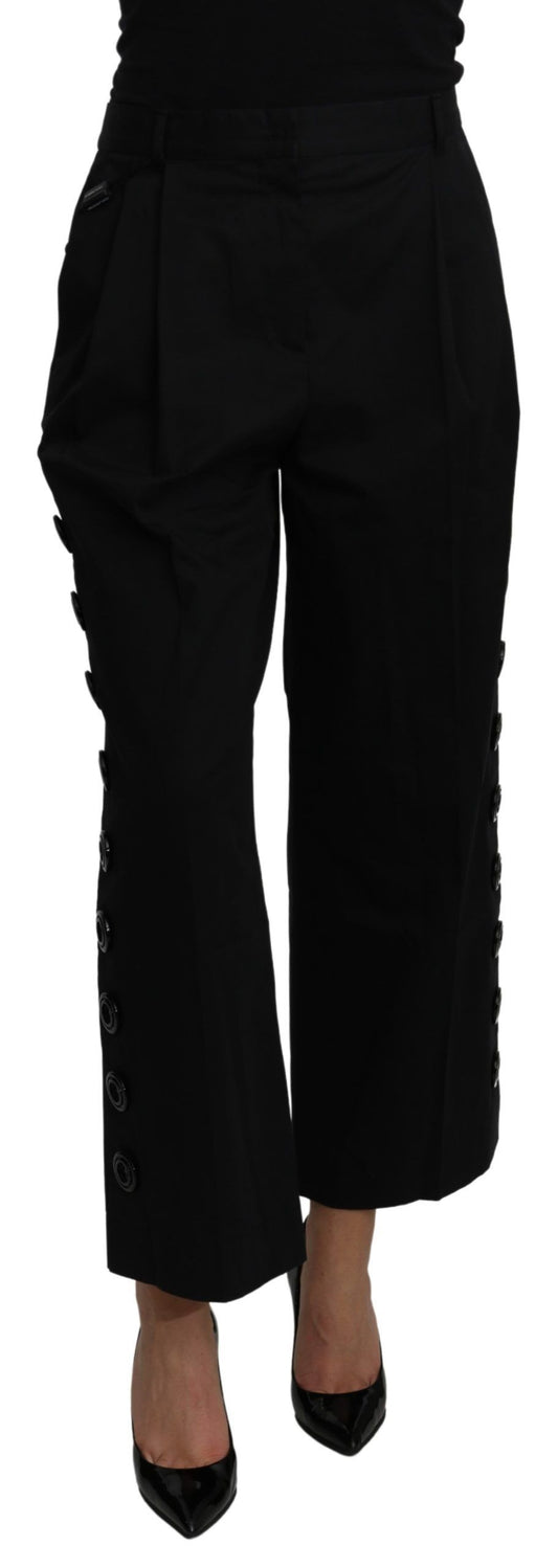 Dolce & Gabbana Black High Waist Cropped Cotton Stretch Pants