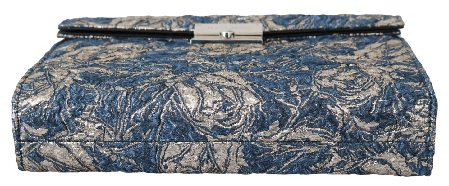 Dolce & Gabbana Blue Silver Jacquard Leather Document Briefcase Bag