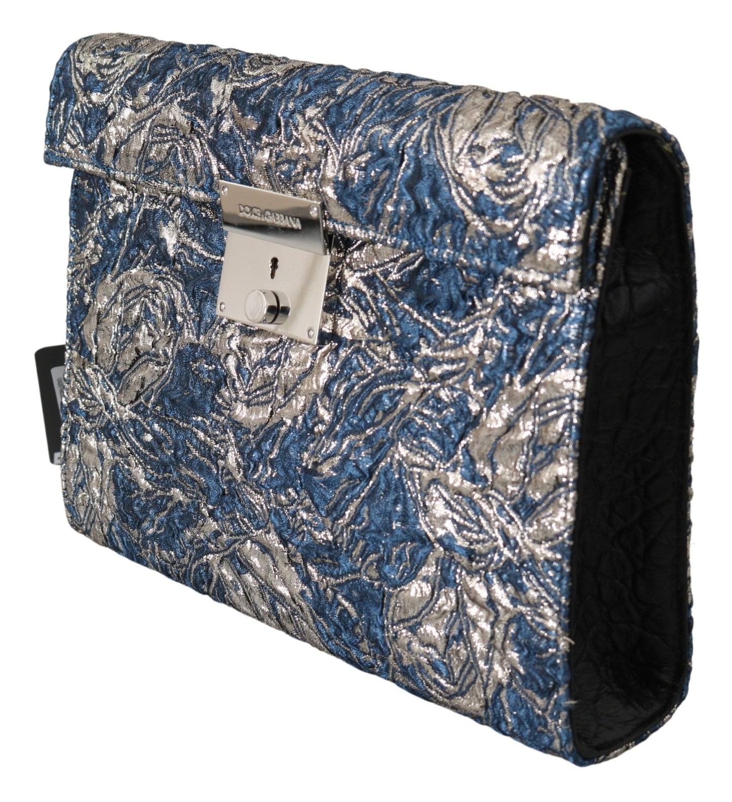 Dolce & Gabbana Blue Silver Jacquard Leather Document Briefcase Bag