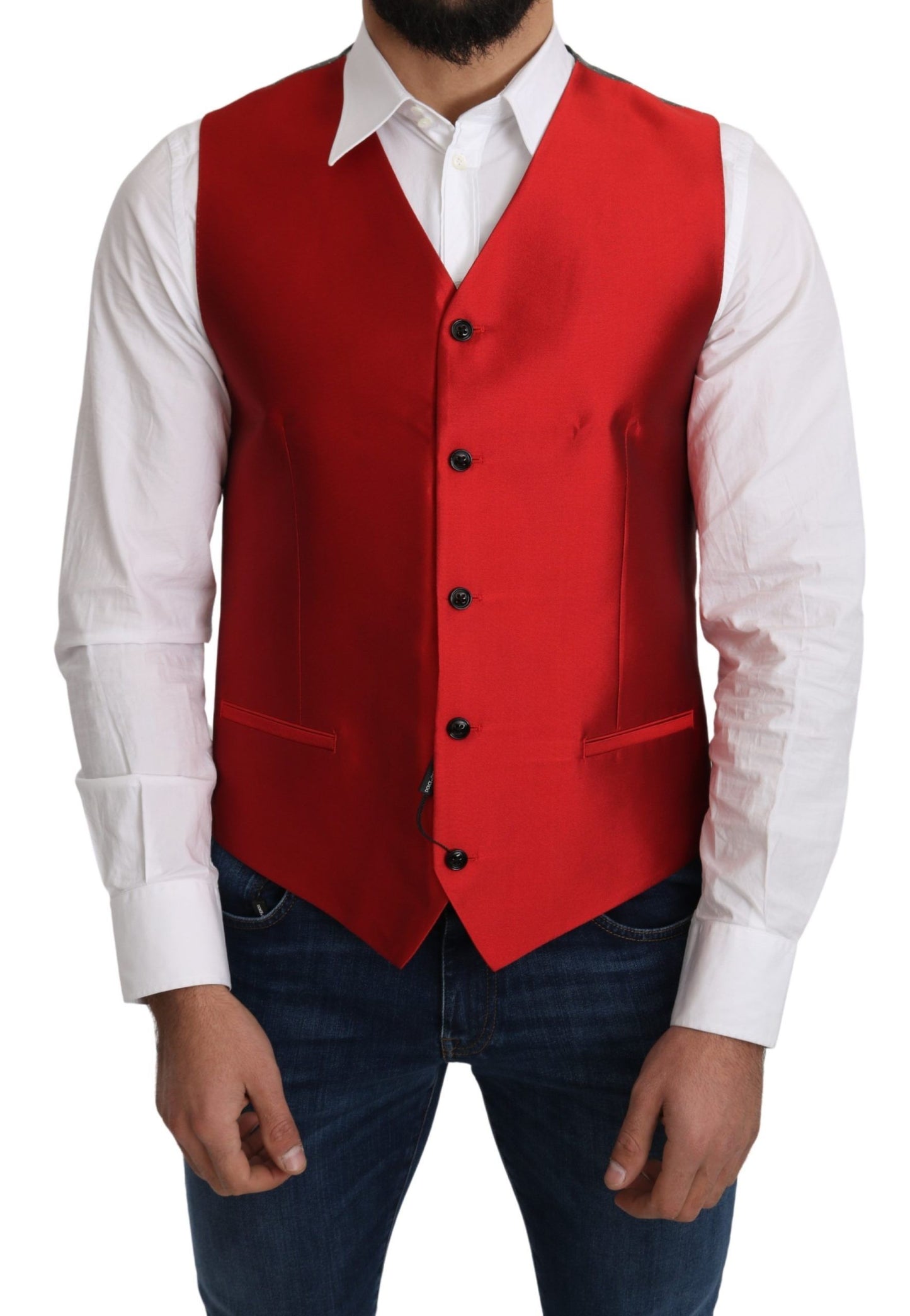 Dolce & Gabbana Red 100% Silk Formal Waist Coat Vest