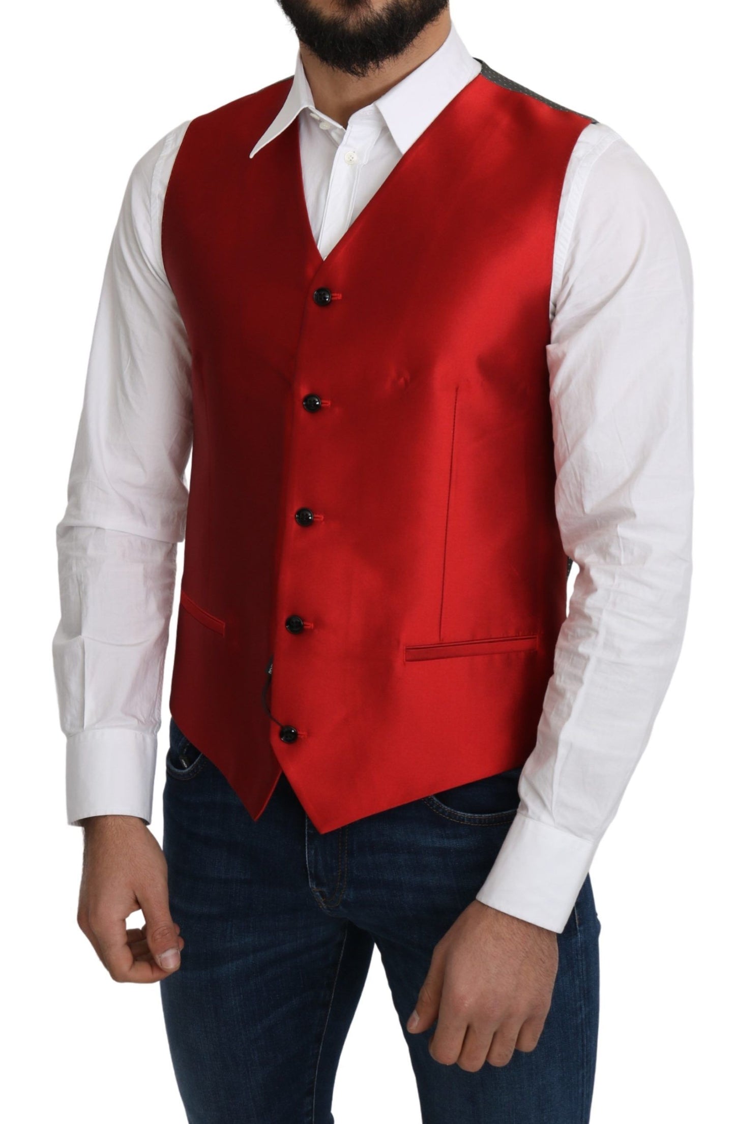 Dolce & Gabbana Red 100% Silk Formal Waist Coat Vest