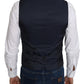 Dolce & Gabbana Blue Silk Romb Pattern Formal Coat Vest