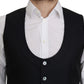 Dolce & Gabbana Blue Silk Romb Pattern Formal Coat Vest