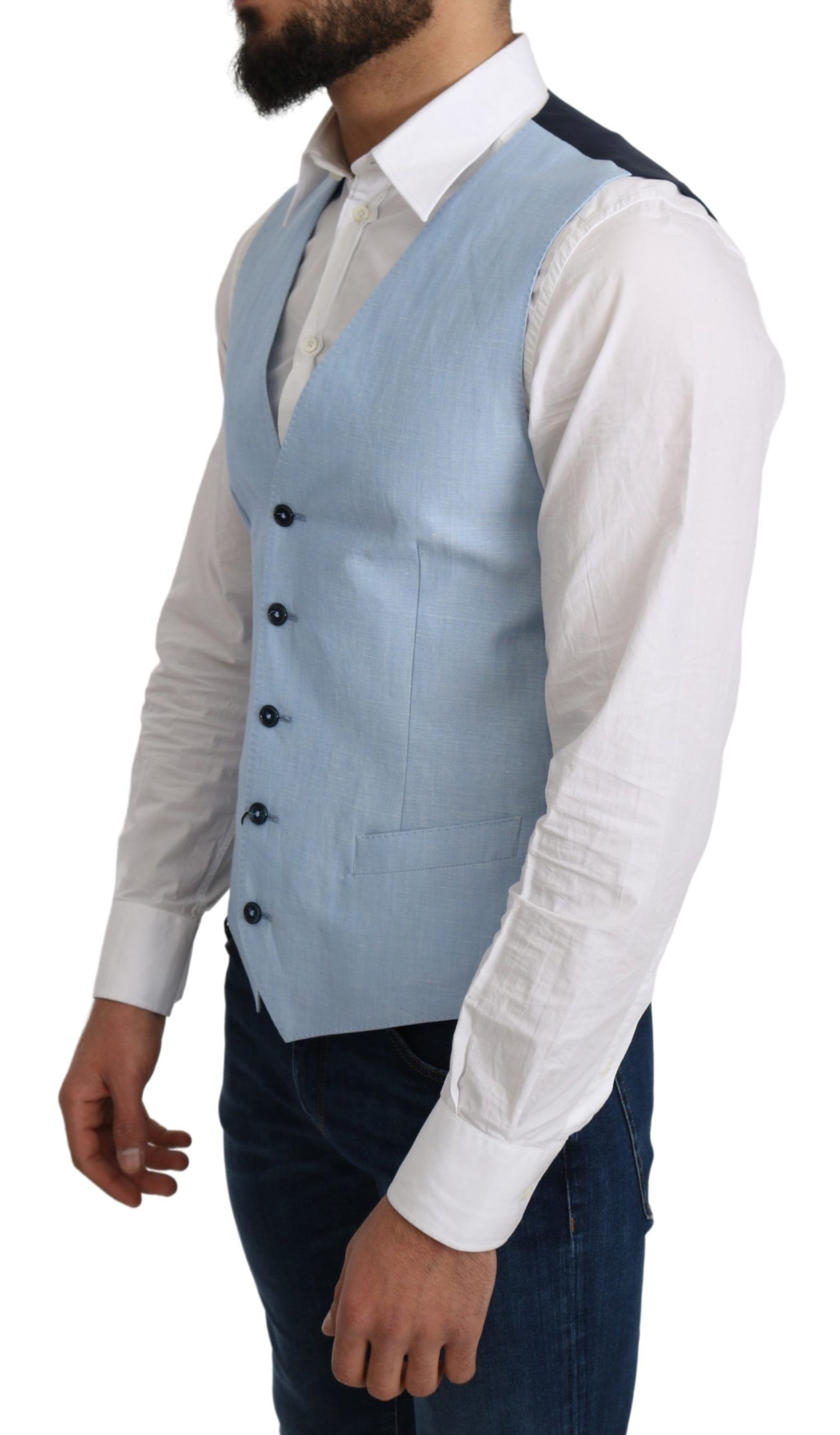 Dolce & Gabbana Blue Viscose Stretch Formal Coat Vest