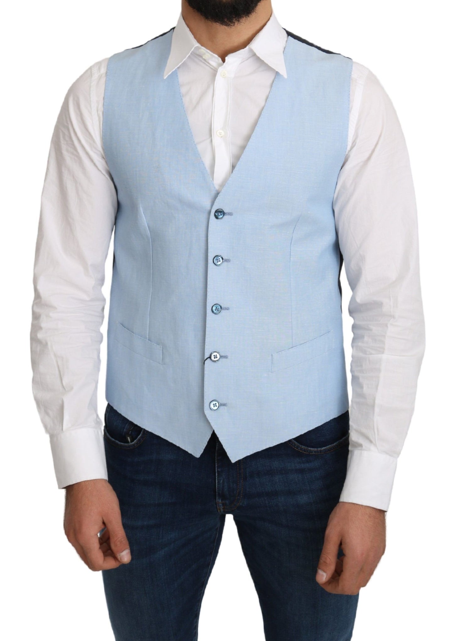 Dolce & Gabbana Blue Viscose Stretch Formal Coat Vest