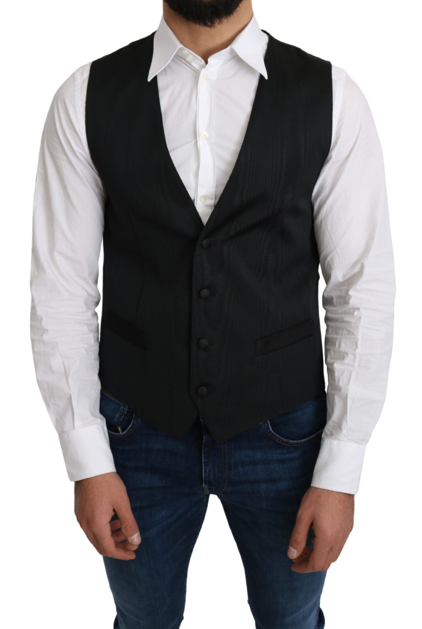 Dolce & Gabbana Gray 100% Silk Formal Coat Vest