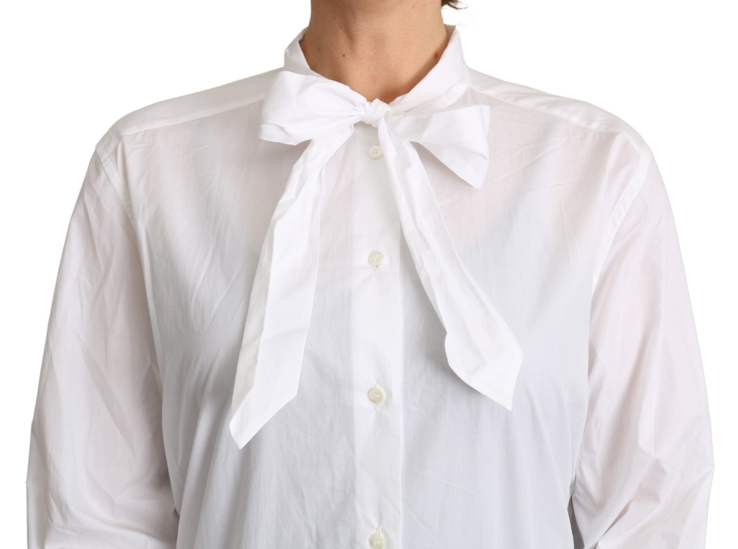 Dolce & Gabbana Cotton White Scarf Neck Shirt Blouse Top