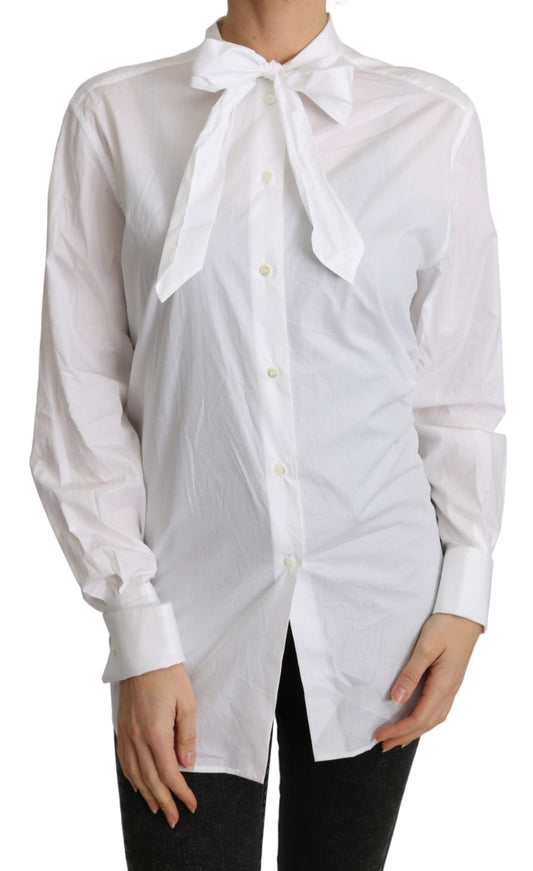 Dolce & Gabbana Cotton White Scarf Neck Shirt Blouse Top