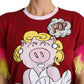 Dolce & Gabbana Red Pig Print Feather Sleeves T-shirt Top