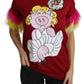 Dolce & Gabbana Red Pig Print Feather Sleeves T-shirt Top