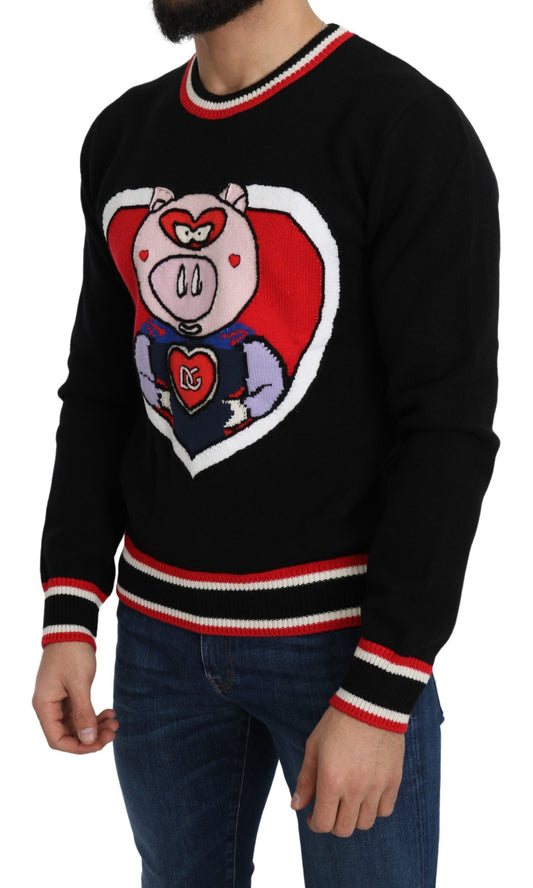 Dolce & Gabbana Black Cashmere Pig of the Year Pullover Sweater