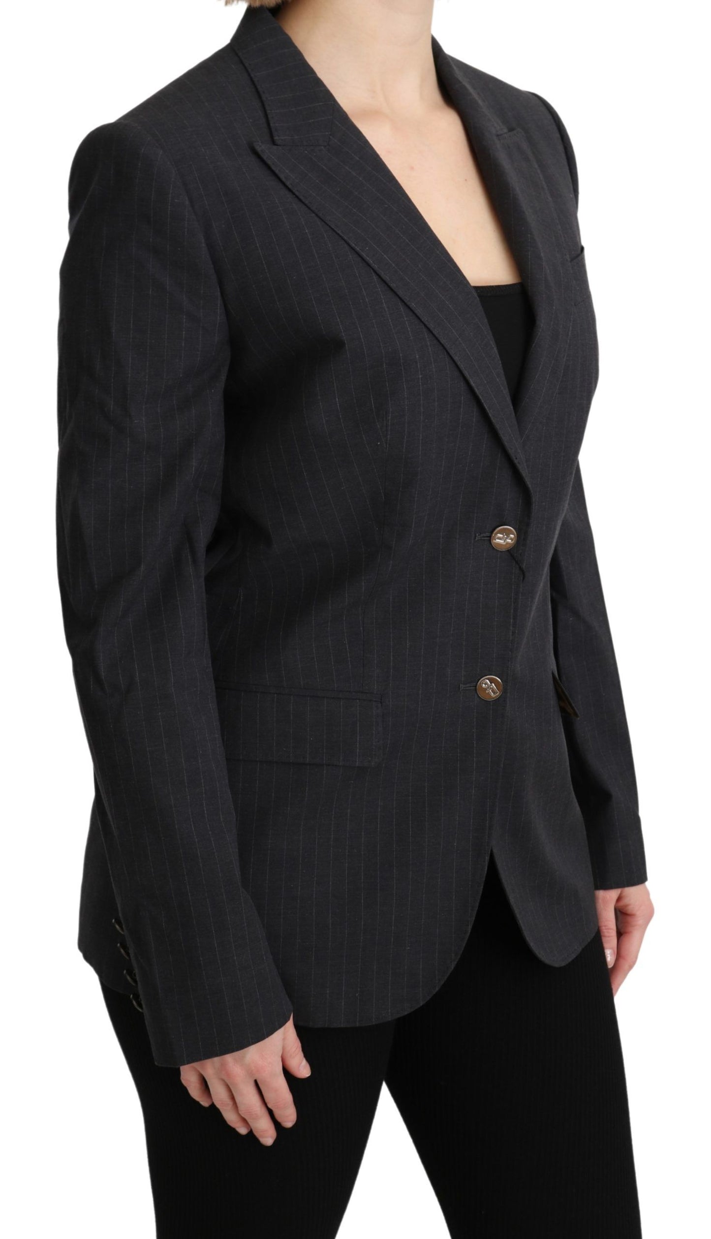 Dolce & Gabbana Elegant Gray Striped Blazer Jacket