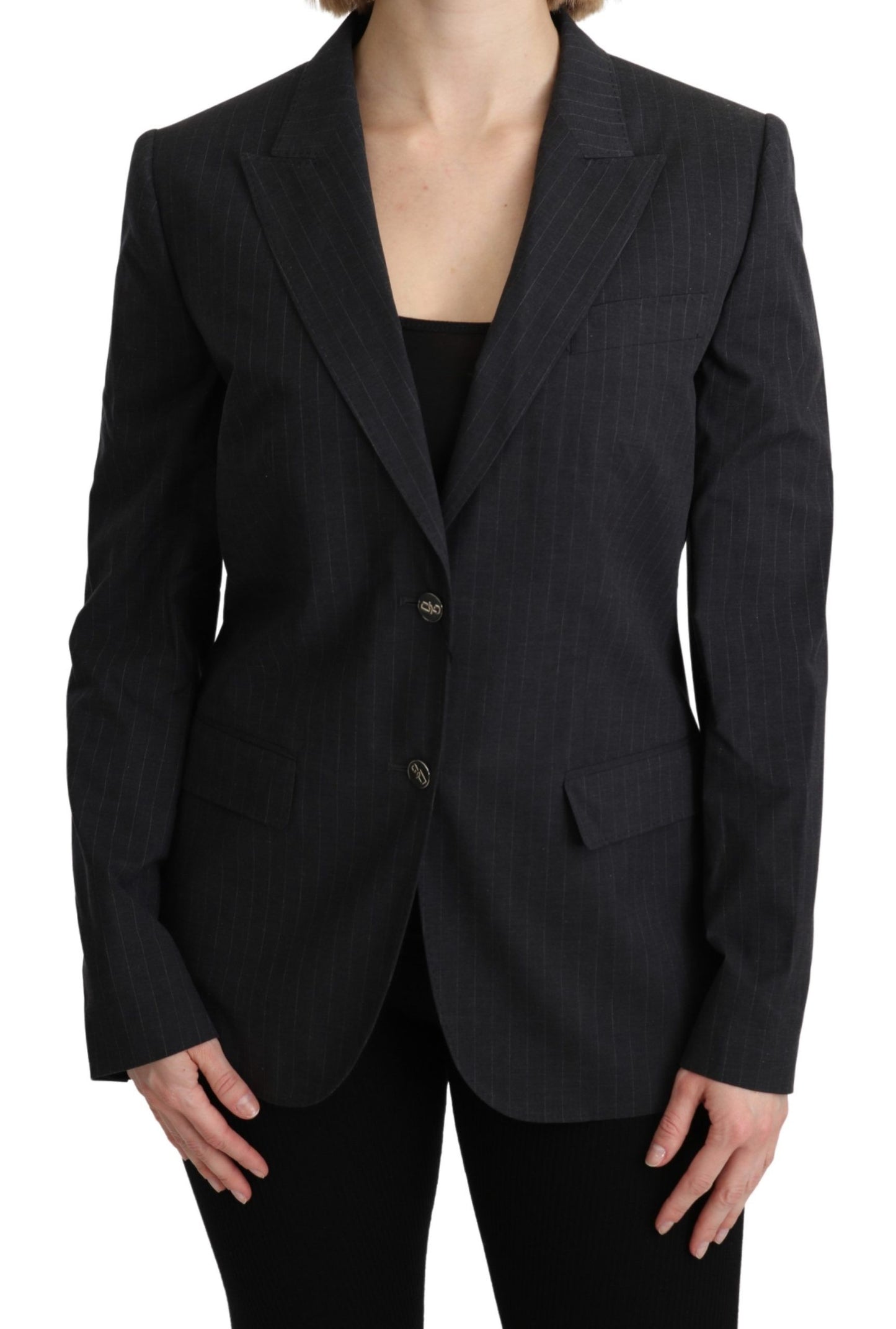 Dolce & Gabbana Elegant Gray Striped Blazer Jacket