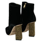 Dolce & Gabbana Black Velvet Crystal Square Heels Shoes