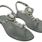 Dolce & Gabbana Silver Crystal Sandals Flip Flops Shoes