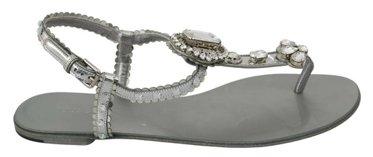 Dolce & Gabbana Silver Crystal Sandals Flip Flops Shoes