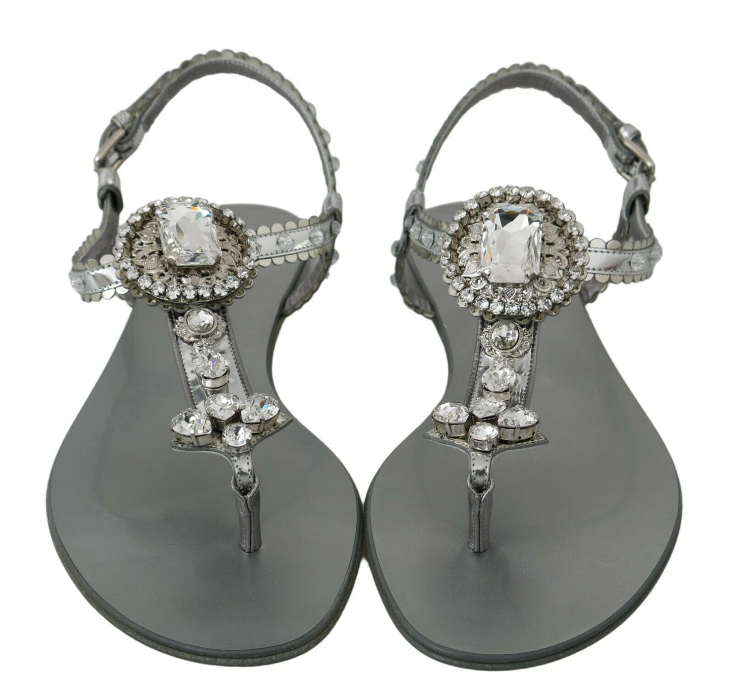 Dolce & Gabbana Silver Crystal Sandals Flip Flops Shoes