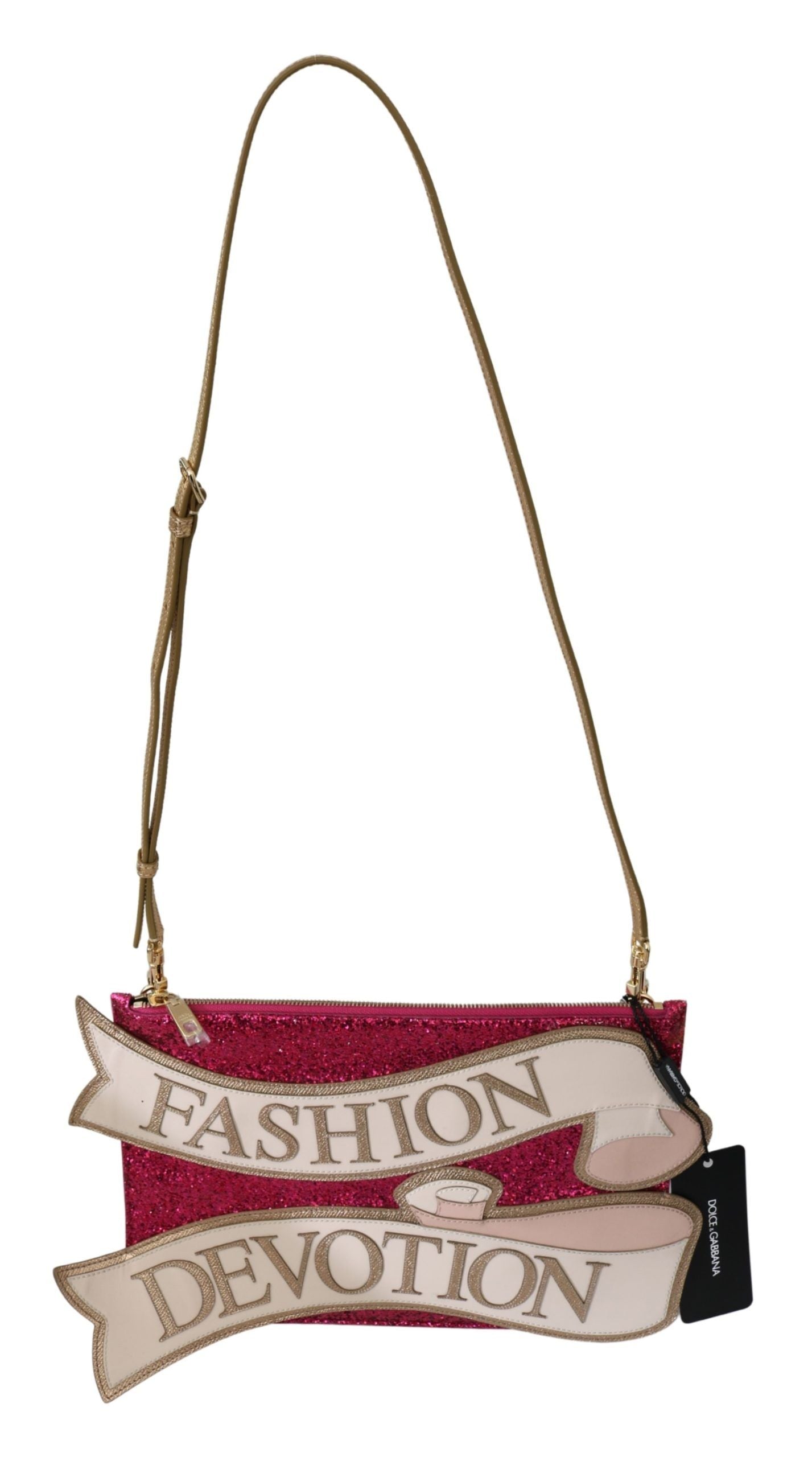 Dolce & Gabbana Pink Glittered Fashion Devotion Sling CLEO Purse