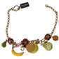 Dolce & Gabbana FRUIT Pendants Flowers Crystal DG Logo Gold Brass Necklace