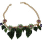 Dolce & Gabbana Green Leaves Gold Brass Crystal Flower Pendant Necklace