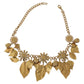 Dolce & Gabbana Green Leaves Gold Brass Crystal Flower Pendant Necklace